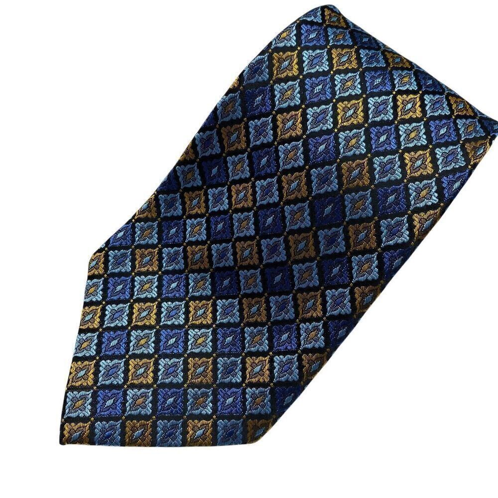 Vtg Wembley Men's Tie Necktie Wide Wemlon Polyester Blue Gold Mod Disco 70's
